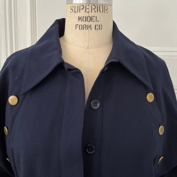 Vintage 1990s Karl Lagerfeld Collection Navy Wool Midi Shirtdress Women Size 42 - Picture 7 of 14